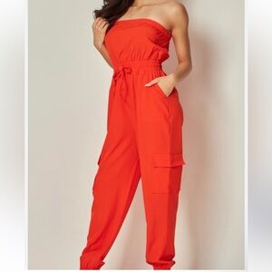 Women's Strapless Orange Drawstring Jumper